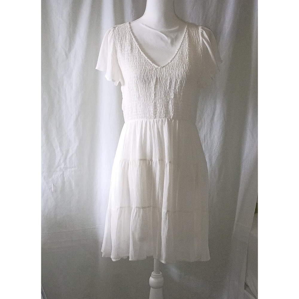 Altar'd State White Ethereal Fairycore Mini Dress Flutter Sleeve V-Neck Medium